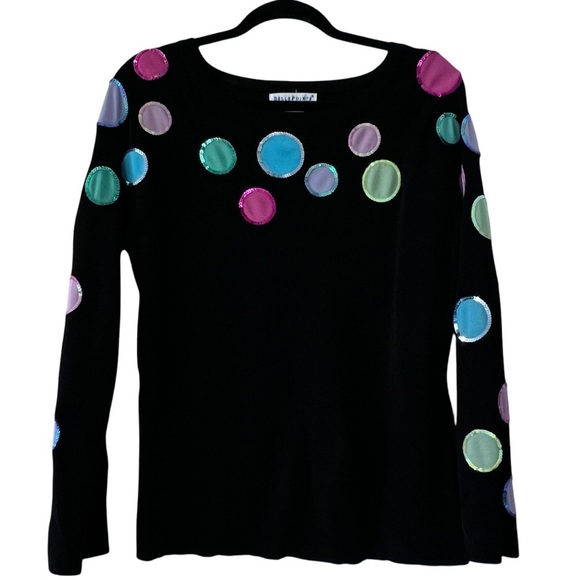 EUC Bellepointe Knit Sweater in Black with Pastel Sequined Detail size Large - Picture 1 of 12